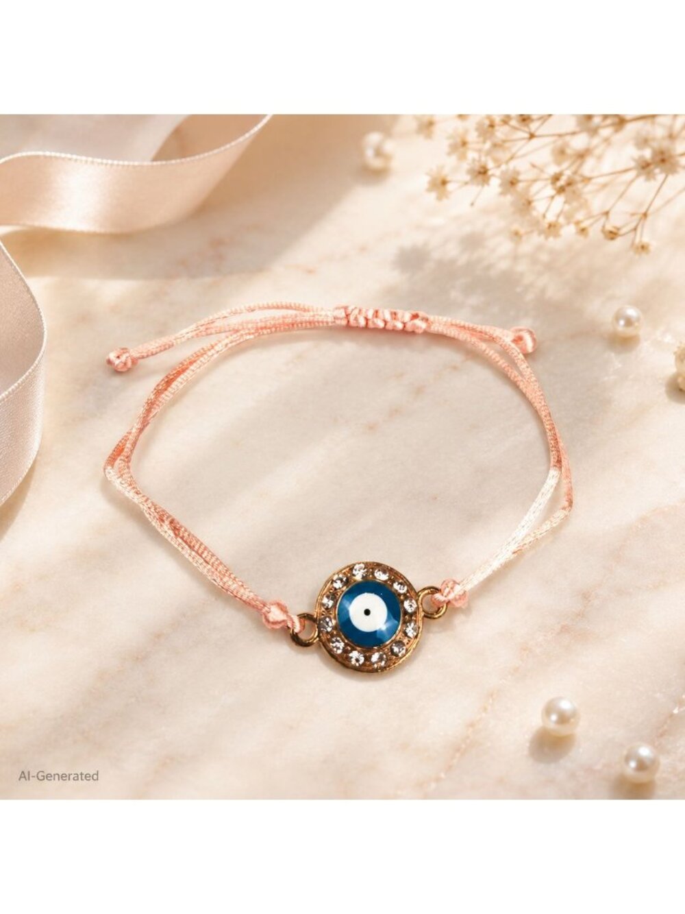 Evil Eye Bracelet, Peach Adjustable Bracelet, Protection Bracelet, Lucky Charm